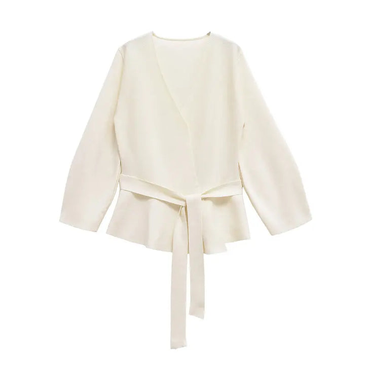 Women's kimono knit top with V-neck and tie waist