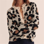 Women's leopard pattern cardigan with long sleeves and button front