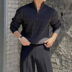 Men's textured jacquard sweater with zipped stand collar and long sleeves