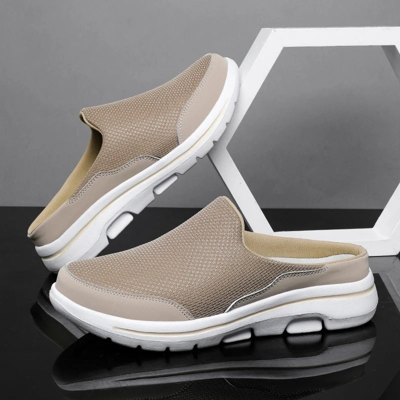 Unisex slip-on sneaker slides with textured upper and white segmented sole