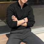 Men's textured jacquard sweater with zipped stand collar and long sleeves