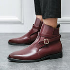 Men's ankle boots with square toe and buckle strap