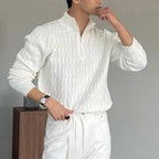 Half-zip ribbed sweater with mock neck and long sleeves
