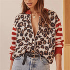 Women's leopard pattern cardigan with long sleeves and button front