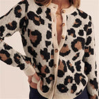 Women's leopard pattern cardigan with long sleeves and button front