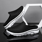 Unisex slip-on sneaker slides with textured upper and white segmented sole