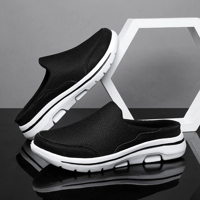 Unisex slip-on sneaker slides with textured upper and white segmented sole