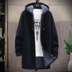 Men's hooded knit jacket with full zipper and lined hood
