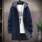 Men's hooded knit jacket with full zipper and lined hood
