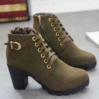 Women's lace-up ankle boots with side buckle and high block heel