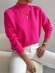 Women's plain mock neck sweater with long sleeves and ribbed trims
