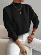 Women's plain mock neck sweater with long sleeves and ribbed trims