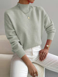 Women's plain mock neck sweater with long sleeves and ribbed trims