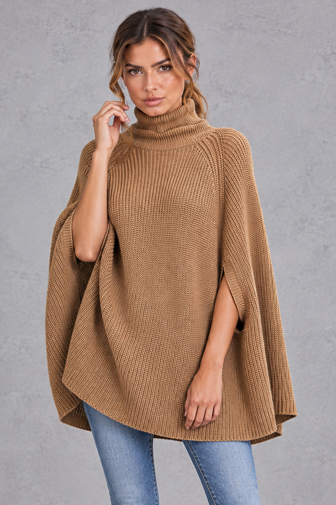 Women's Oversized Roll Neck Cape Jumper