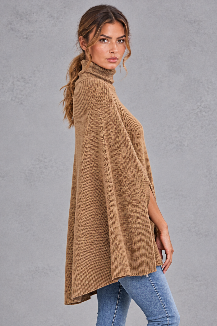 Women's Oversized Roll Neck Cape Jumper