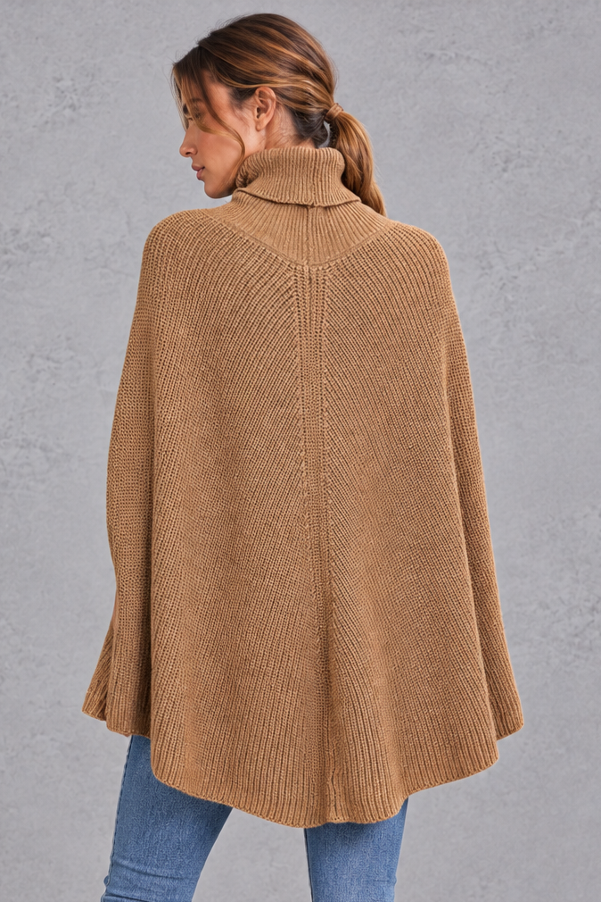 Women's Oversized Roll Neck Cape Jumper