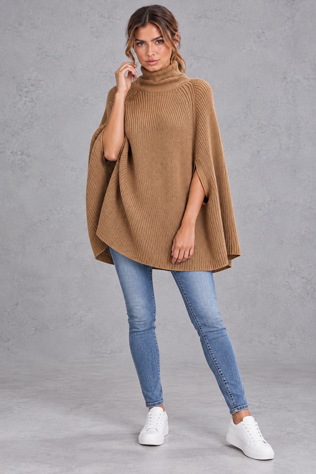 Women's Oversized Roll Neck Cape Jumper