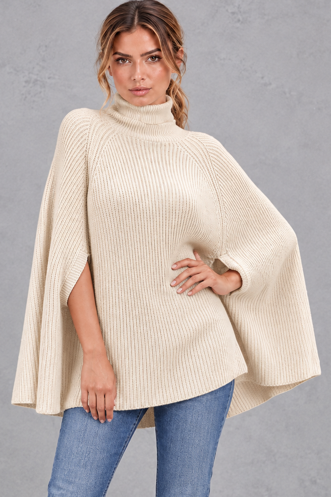 Women's Oversized Roll Neck Cape Jumper