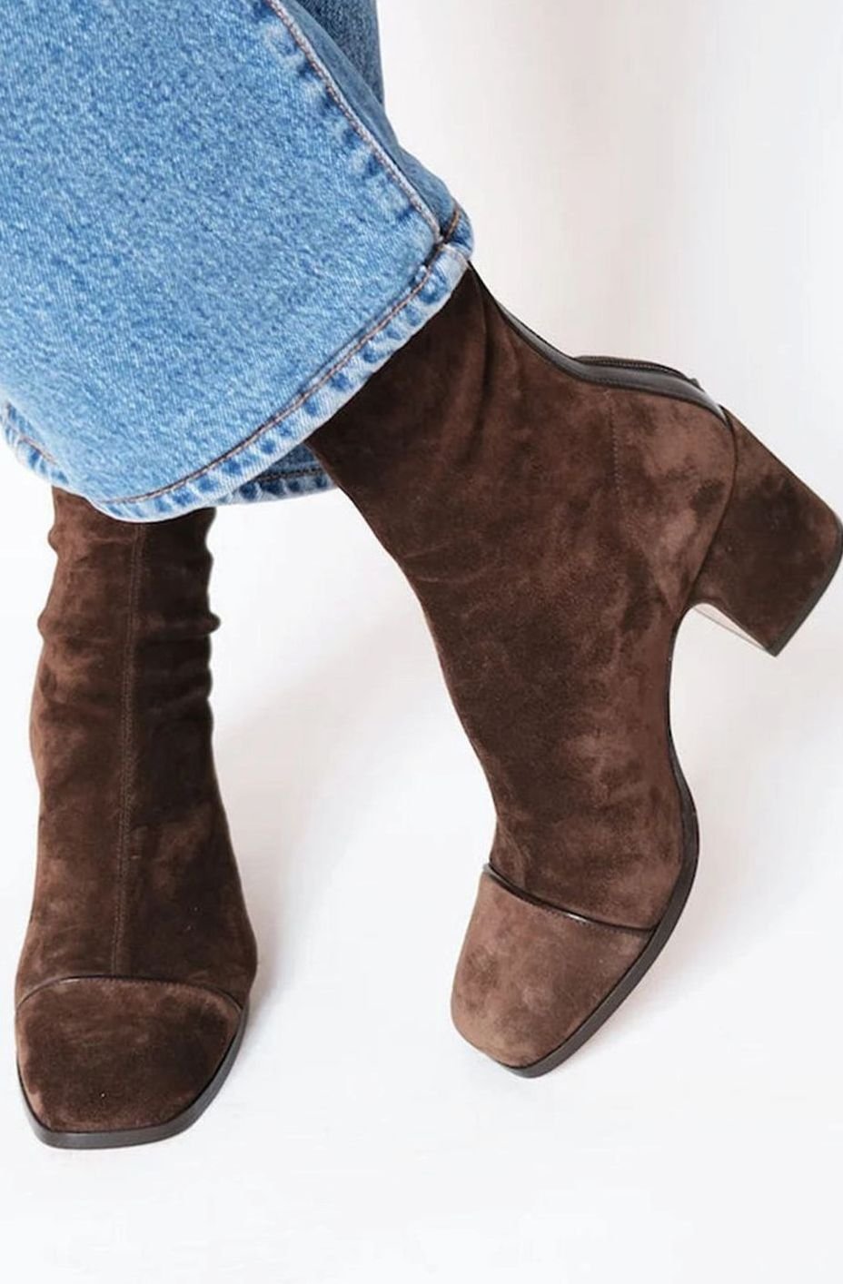 Women's brown ankle boots with square toes and block heels