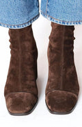 Women's brown ankle boots with square toes and block heels