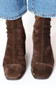 Women's brown ankle boots with square toes and block heels