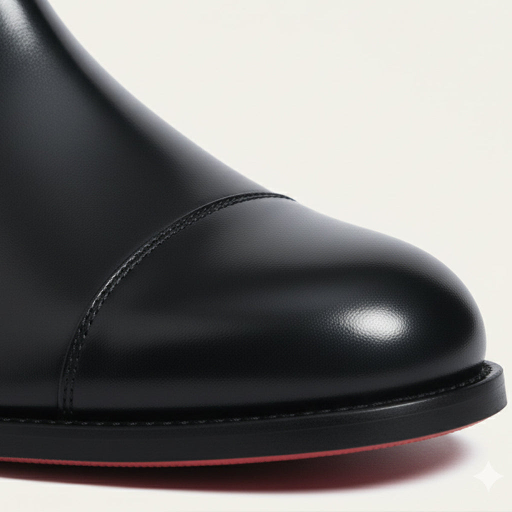 Men's pointed toe Chelsea boots with elastic side panels and low heel