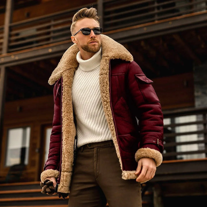 Men's Shearling-Style Aviator Winter Jacket