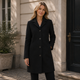 Women's long tailored trench coat with notched lapels, button front and side pockets