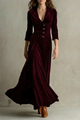 Women's Buttoned Lapel Velvet Maxi Dress