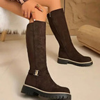 Women's knee-high boots with side zips, buckle details and lugged soles
