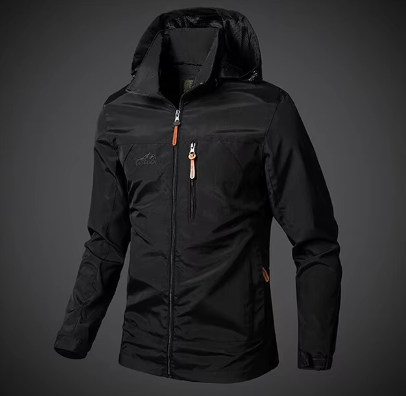 Men's hooded jacket with long sleeves, front zip and zipped pockets