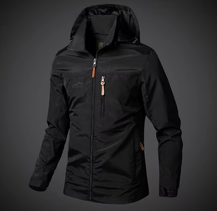 Men's hooded jacket with long sleeves, front zip and zipped pockets