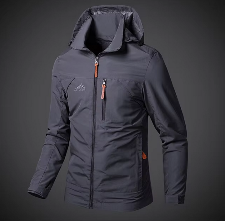 Men's hooded jacket with long sleeves, front zip and zipped pockets