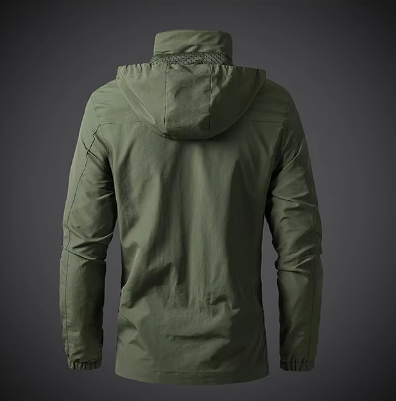 Men's hooded jacket with long sleeves, front zip and zipped pockets