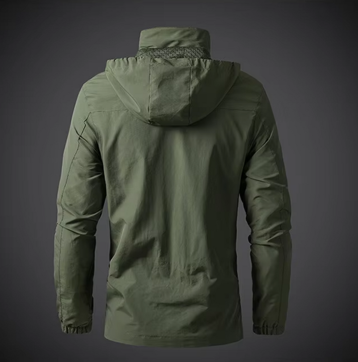 Men's hooded jacket with long sleeves, front zip and zipped pockets