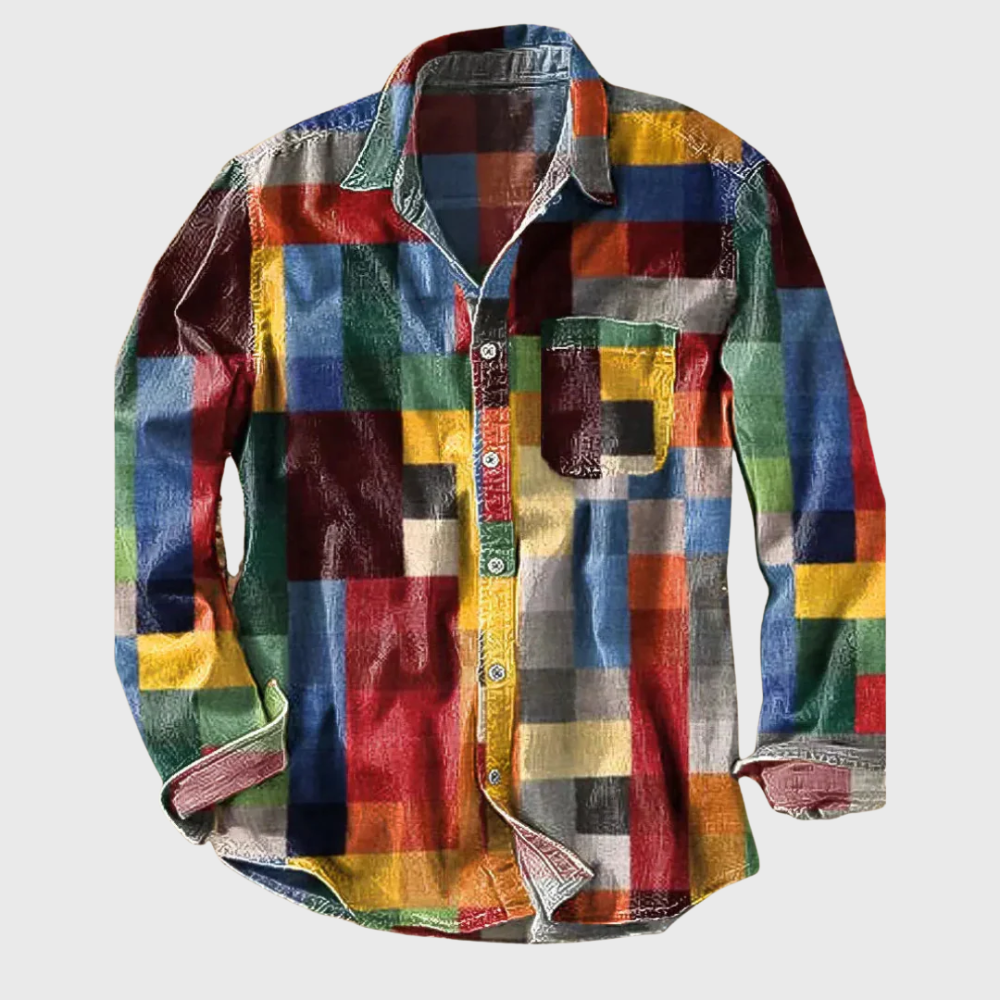 Men's Retro Patchwork Print Button-Up Shirt