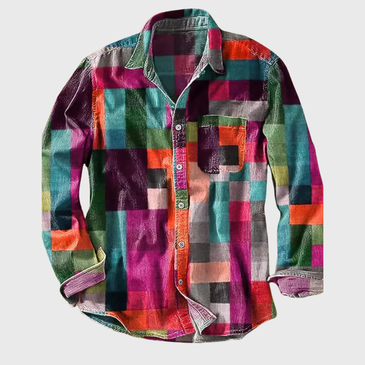 Men's Retro Patchwork Print Button-Up Shirt
