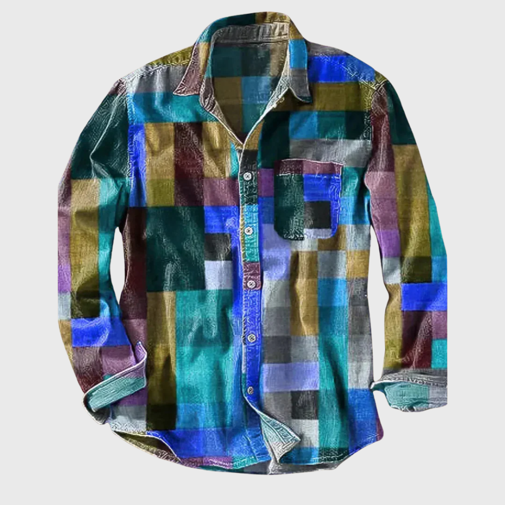 Men's Retro Patchwork Print Button-Up Shirt
