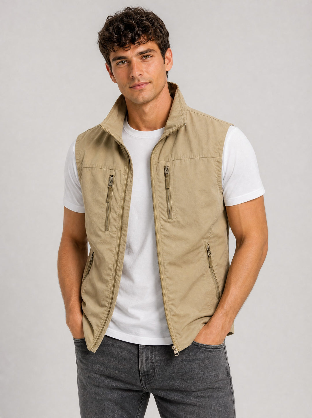 Men's Zip-Front Bodywarmer in khaki