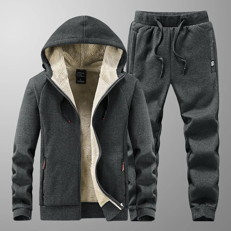 Men's Borg Lined Hooded Tracksuit Set