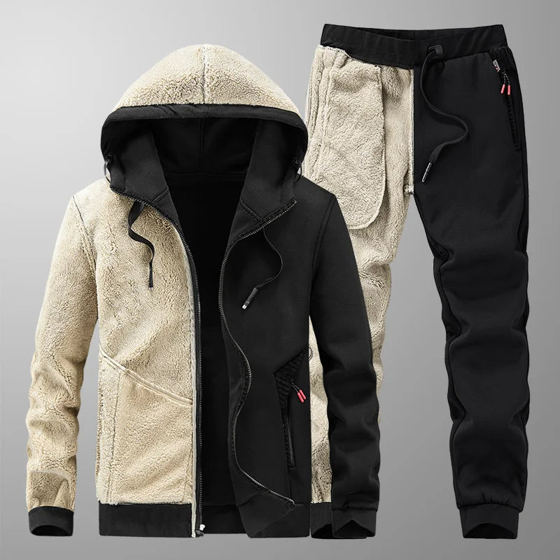 Men's Borg Lined Hooded Tracksuit Set