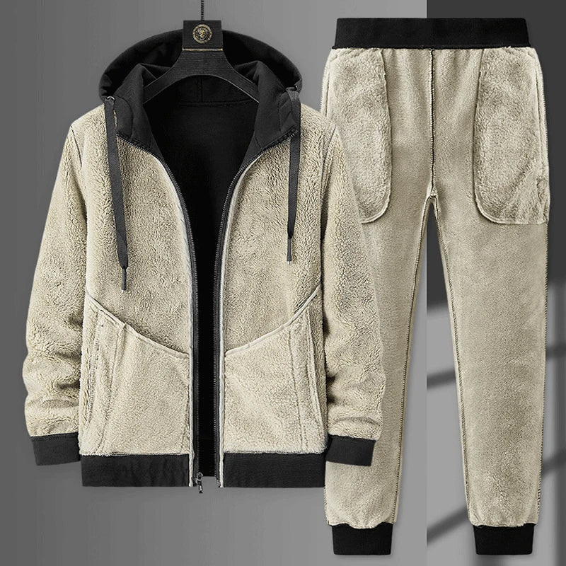 Men's Borg Lined Hooded Tracksuit Set