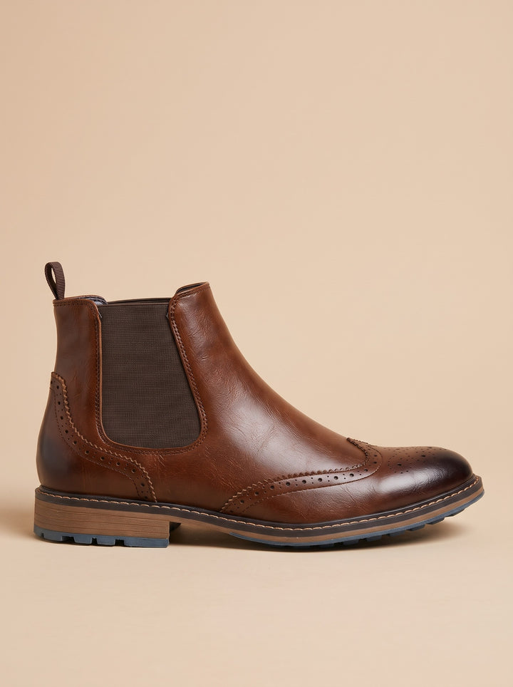Men's Brogue Chelsea Boots in dark brown