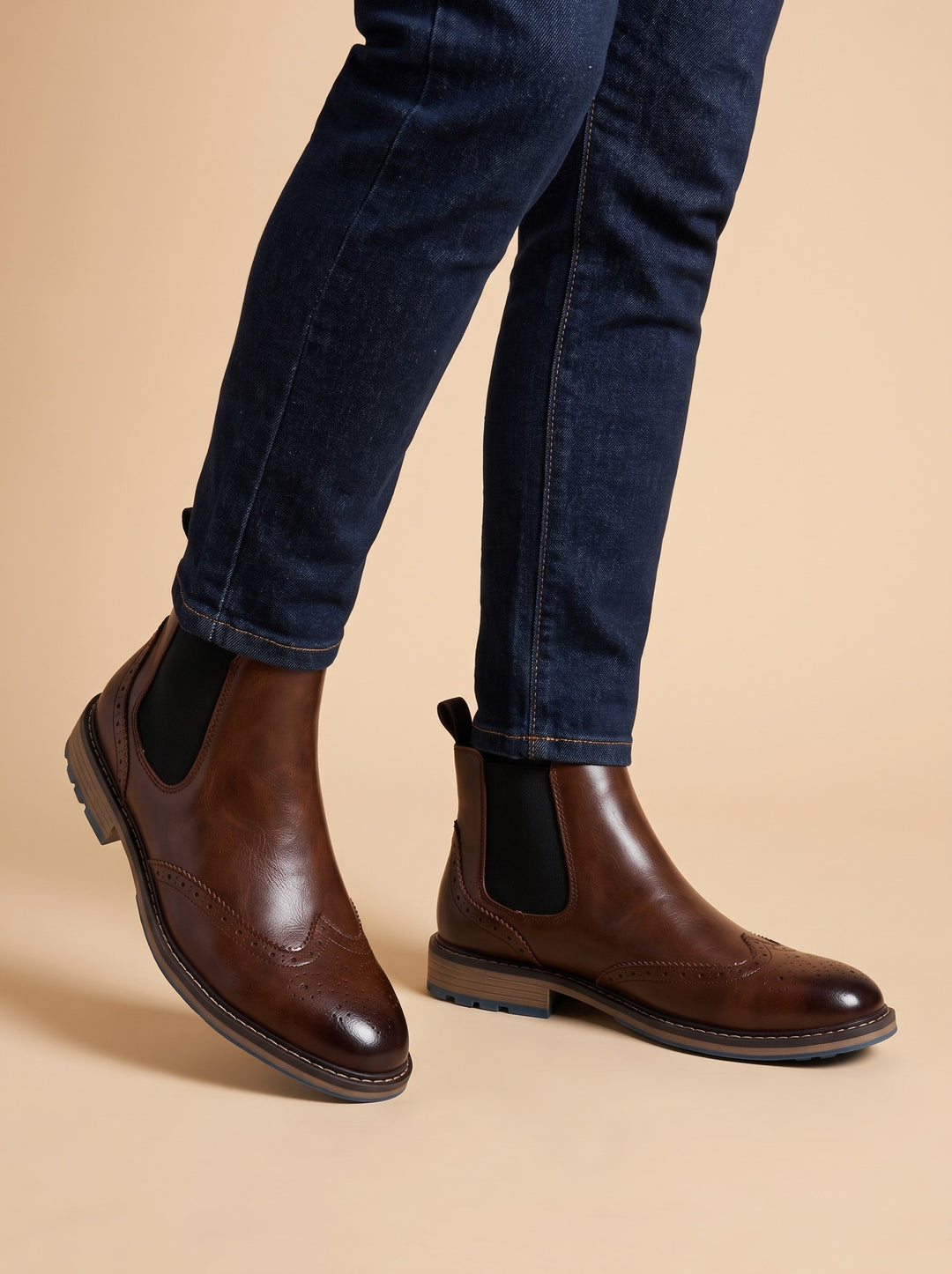 Men's Brogue Chelsea Boots in dark brown