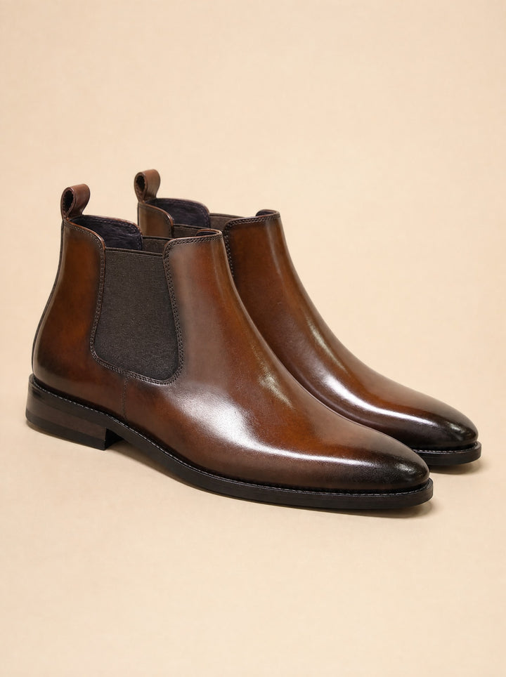 Men's Burnished Chelsea Boots in brown