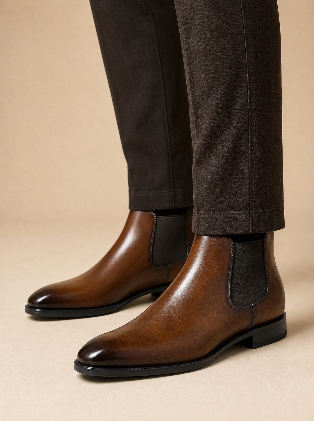 Men's Burnished Chelsea Boots in brown