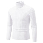 Men's long-sleeve cable knit turtleneck sweater with ribbed trims
