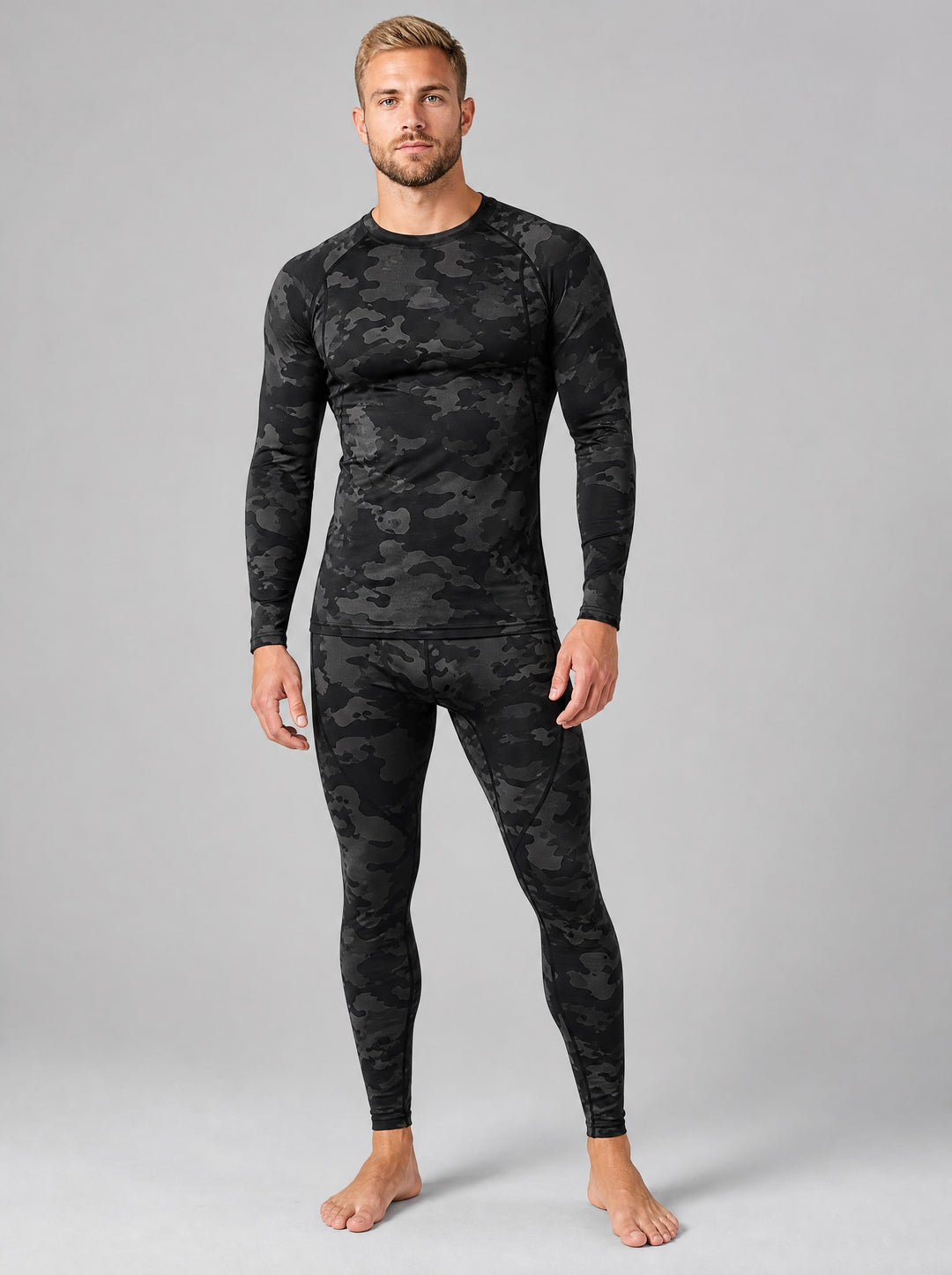 Men's Camo Thermal Base Layer Set in black camo