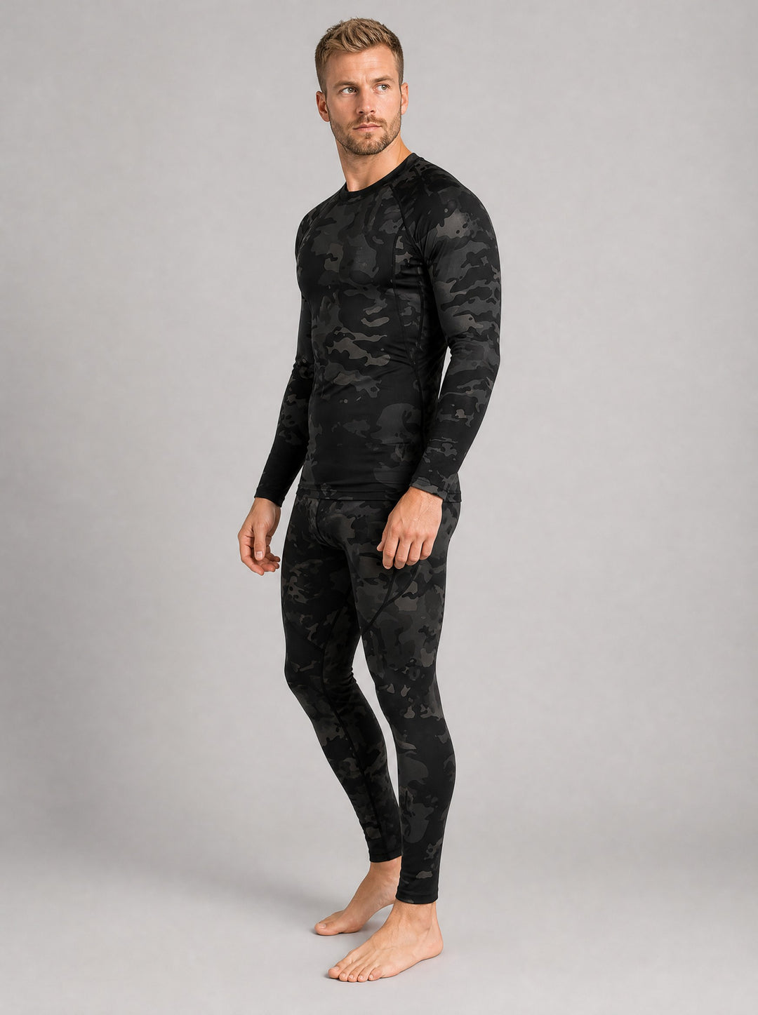 Men's Camo Thermal Base Layer Set in black camo