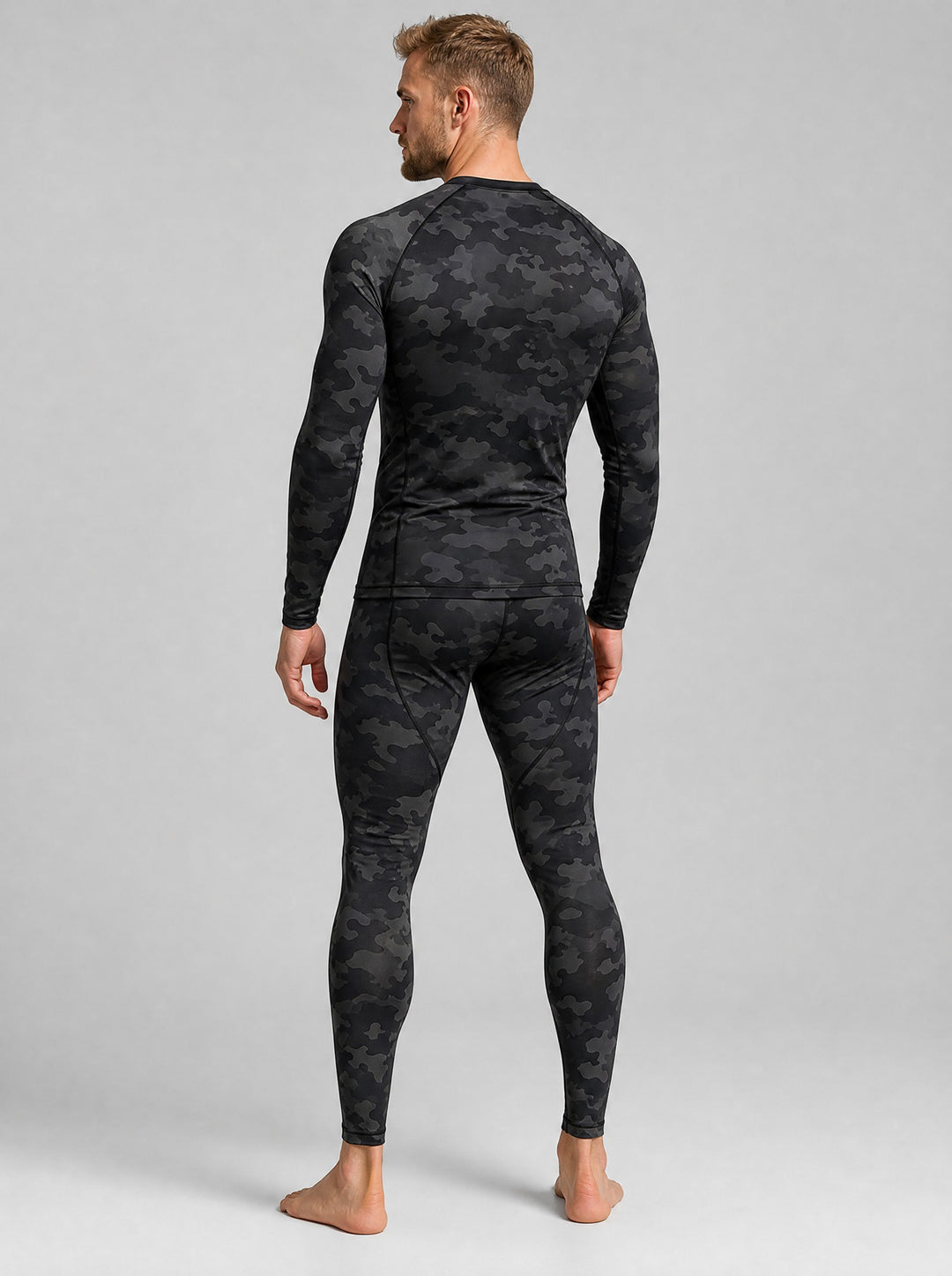 Men's Camo Thermal Base Layer Set in black camo